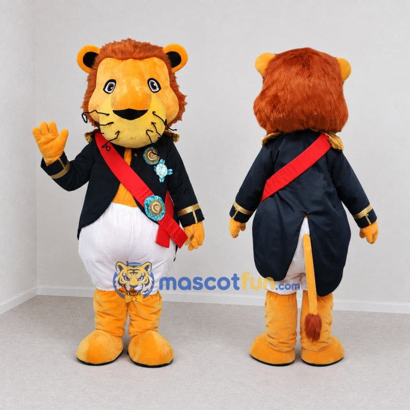 Custom Golden Yellow Black and Red Royal Lion Mascot Costume Adult Full Body Suit for Themed Events Custom Golden Yellow Black and Red Royal Lion Mascot Costume Adult Full Body Suit for Themed Events