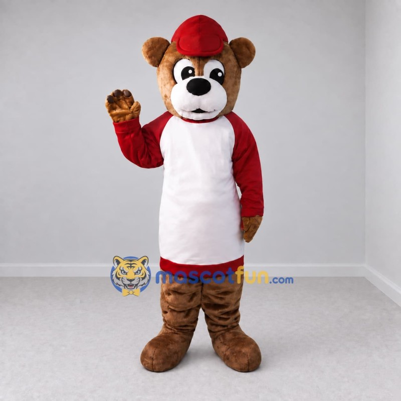 Custom Brown Red and White Bear Mascot Costume Adult Full Body Suit for School Events