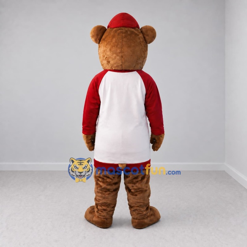 Custom Brown Red and White Bear Mascot Costume Adult Full Body Suit for School Events