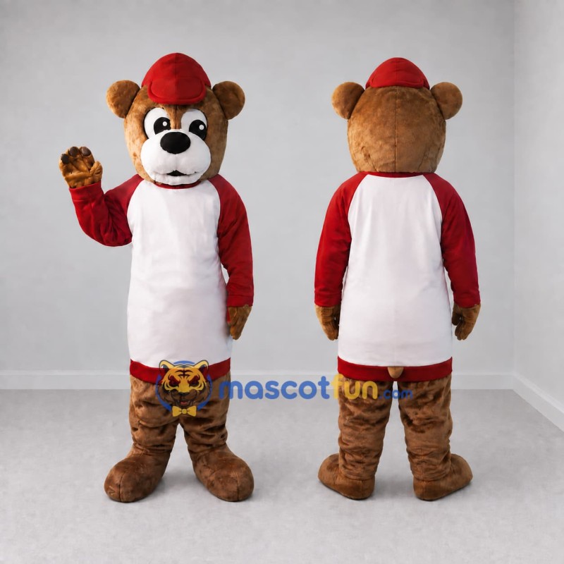 Custom Brown Red and White Bear Mascot Costume Adult Full Body Suit for School Events