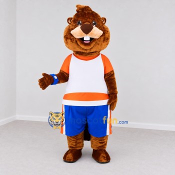 Custom Brown Orange and Blue Beaver Mascot Costume Adult Full Body Suit for Sports Events