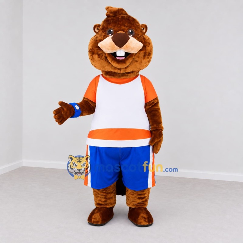 Custom Brown Orange and Blue Beaver Mascot Costume Adult Full Body Suit for Sports Events