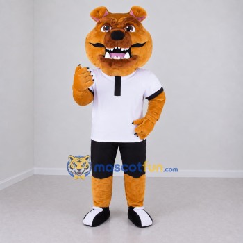 Custom Golden Brown White and Black Bulldog Mascot Costume Adult Full Body Suit for Sports Events