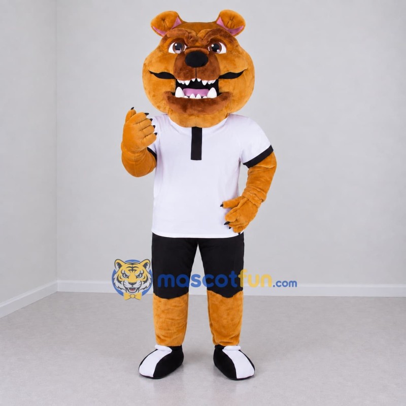 Custom Golden Brown White and Black Bulldog Mascot Costume Adult Full Body Suit for Sports Events Custom Golden Brown White and Black Bulldog Mascot Costume Adult Full Body Suit for Sports Events