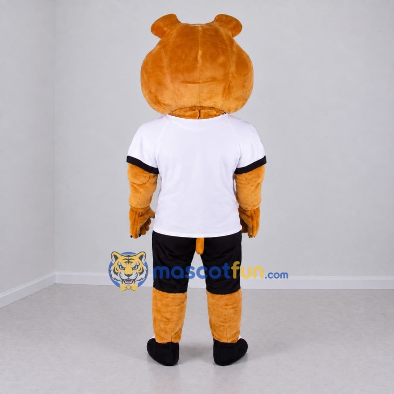Custom Golden Brown White and Black Bulldog Mascot Costume Adult Full Body Suit for Sports Events Custom Golden Brown White and Black Bulldog Mascot Costume Adult Full Body Suit for Sports Events
