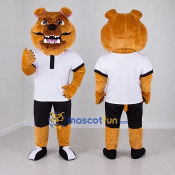 Custom Golden Brown White and Black Bulldog Mascot Costume Adult Full Body Suit for Sports Events