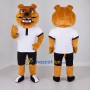 Custom Golden Brown White and Black Bulldog Mascot Costume Adult Full Body Suit for Sports Events