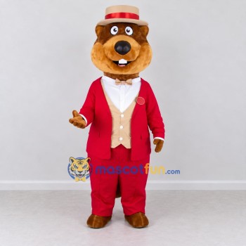 Custom Brown Red and Cream Ringmaster Beaver Mascot Costume Adult Full Body Suit for Circus Events