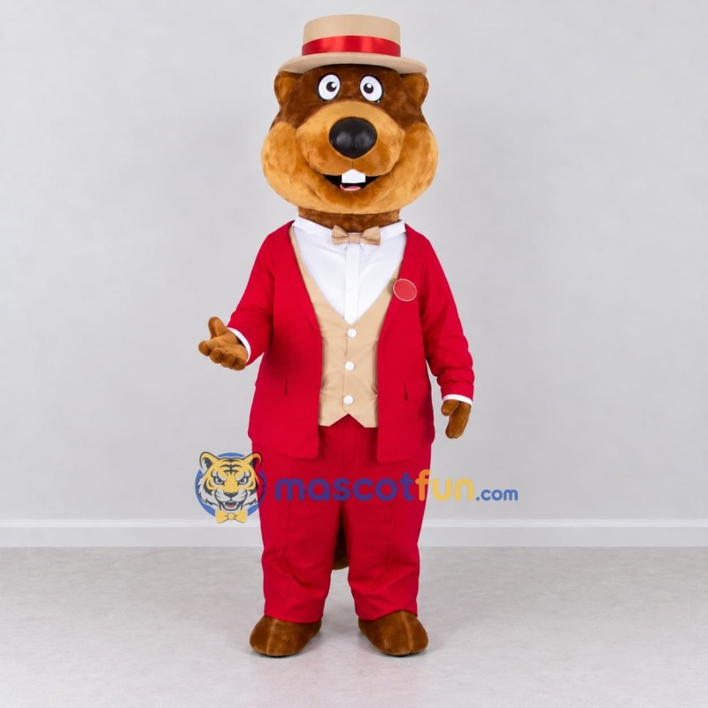 Custom Brown Red and Cream Ringmaster Beaver Mascot Costume Adult Full Body Suit for Circus Events