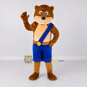 Custom Golden Brown and Blue Beaver Mascot Costume Adult Full Body Suit for School Events