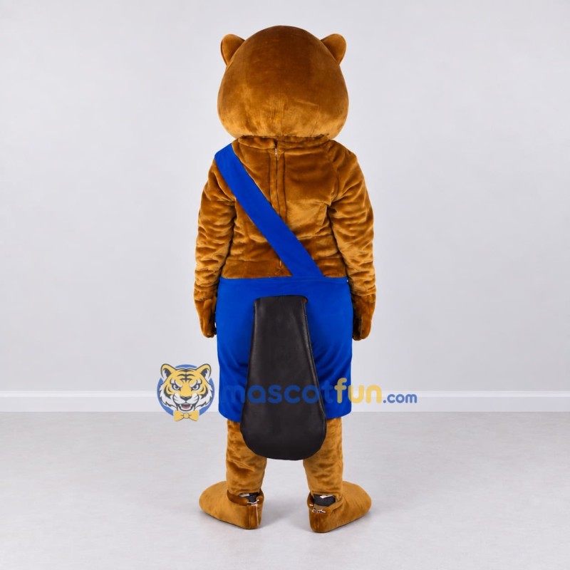 Custom Golden Brown and Blue Beaver Mascot Costume Adult Full Body Suit for School Events