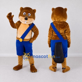 Custom Golden Brown and Blue Beaver Mascot Costume Adult Full Body Suit for School Events
