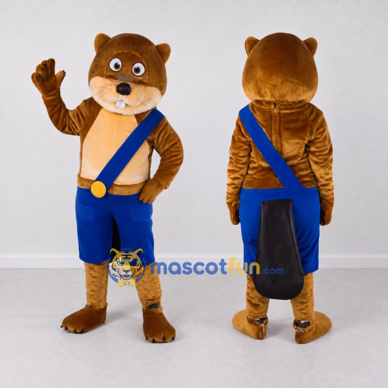 Custom Golden Brown and Blue Beaver Mascot Costume Adult Full Body Suit for School Events