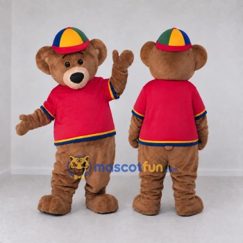 Custom Brown Red and Multicolor Bear Mascot Costume Adult Full Body Suit for Children's Events