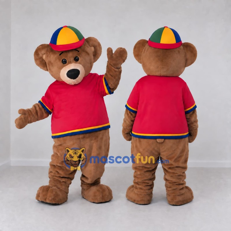 Custom Brown Red and Multicolor Bear Mascot Costume Adult Full Body Suit for Children's Events Custom Brown Red and Multicolor Bear Mascot Costume Adult Full Body Suit for Children's Events