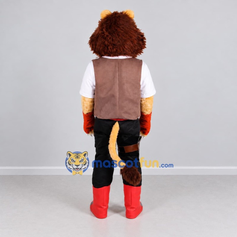 Custom Brown White and Red Adventurer Lion Mascot Costume Adult Full Body Suit for Themed Events