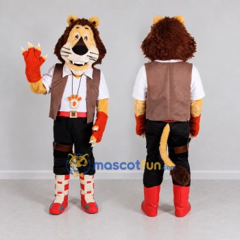 Custom Brown White and Red Adventurer Lion Mascot Costume Adult Full Body Suit for Themed Events