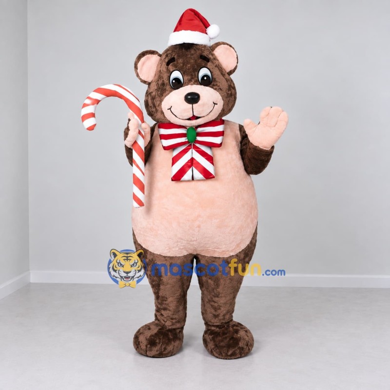 Custom Brown Red and White Christmas Bear Mascot Costume Adult Full Body Suit for Christmas Events Custom Brown Red and White Christmas Bear Mascot Costume Adult Full Body Suit for Christmas Events