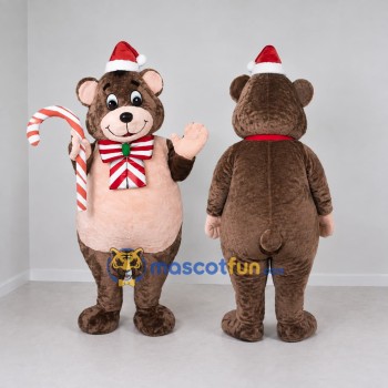 Custom Brown Red and White Christmas Bear Mascot Costume Adult Full Body Suit for Christmas Events