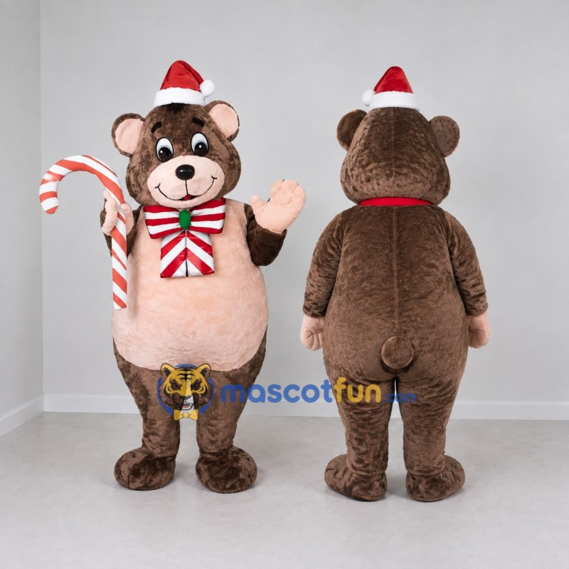 Custom Brown Red and White Christmas Bear Mascot Costume Adult Full Body Suit for Christmas Events Custom Brown Red and White Christmas Bear Mascot Costume Adult Full Body Suit for Christmas Events