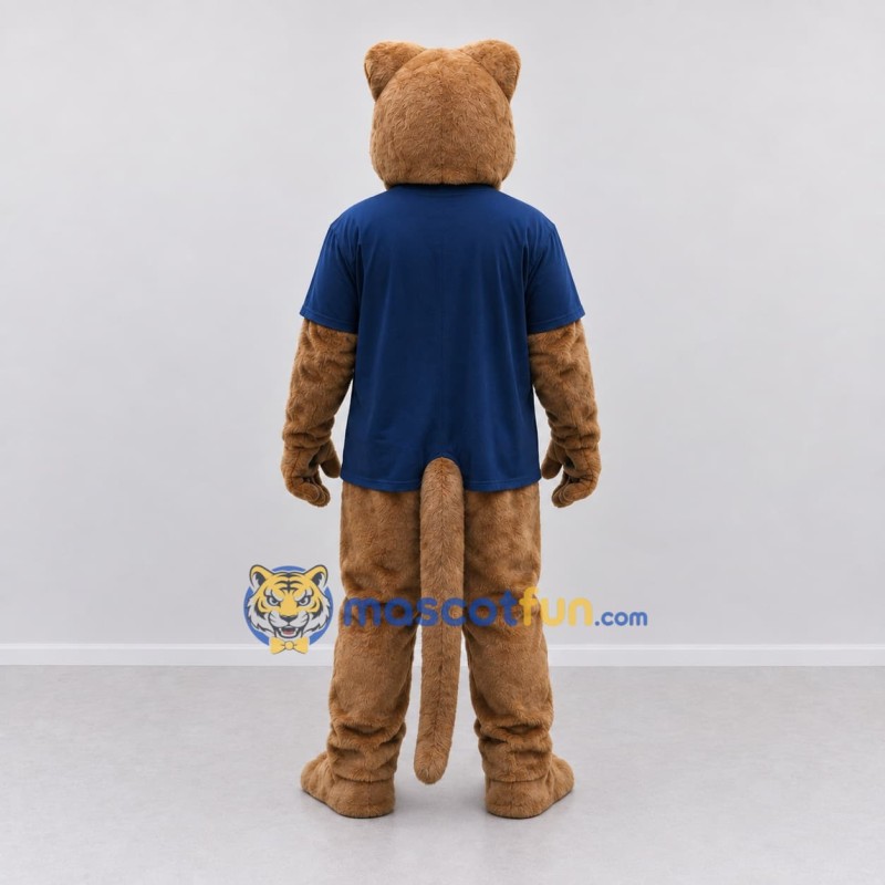 Custom Tan and Navy Blue Cougar Mascot Costume Adult Full Body Suit for Sports Events Custom Tan and Navy Blue Cougar Mascot Costume Adult Full Body Suit for Sports Events