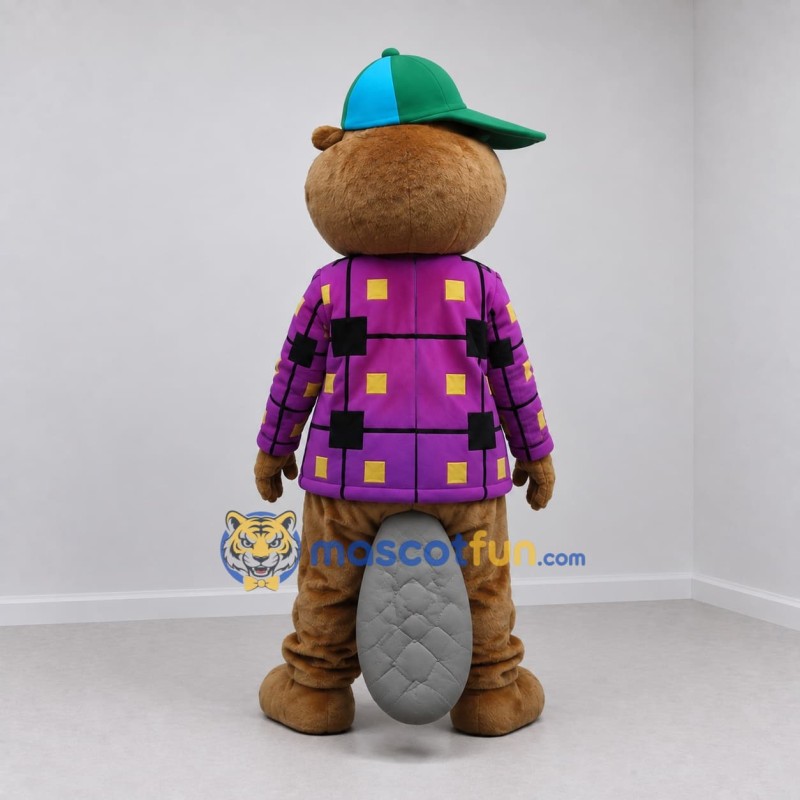 Custom Brown Purple and Green Beaver Mascot Costume Adult Full Body Suit for School Events
