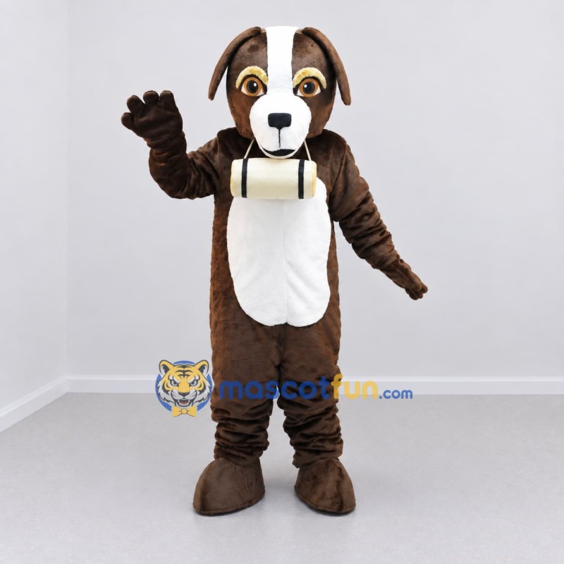 Custom Brown and White Rescue Dog Mascot Costume Adult Full Body Suit for Safety Events Custom Brown and White Rescue Dog Mascot Costume Adult Full Body Suit for Safety Events