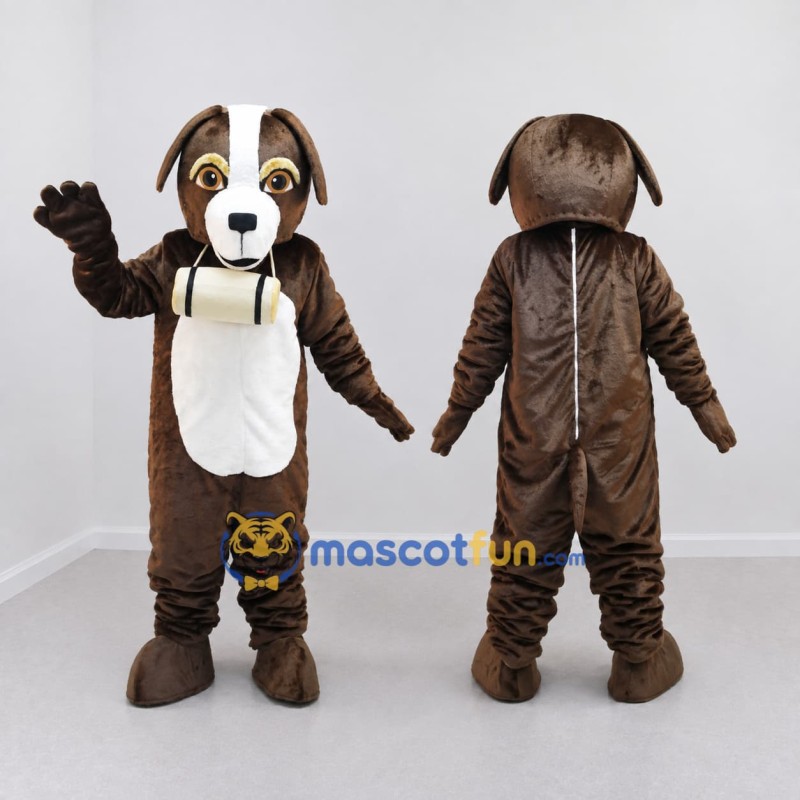 Custom Brown and White Rescue Dog Mascot Costume Adult Full Body Suit for Safety Events Custom Brown and White Rescue Dog Mascot Costume Adult Full Body Suit for Safety Events
