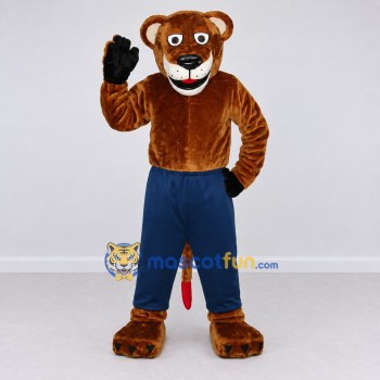Custom Brown and Blue Cat Mascot Costume Adult Full Body Suit for School Events