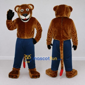 Custom Brown and Blue Cat Mascot Costume Adult Full Body Suit for School Events