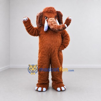Custom Reddish Brown and White Mammoth Mascot Costume Adult Full Body Suit for Prehistoric Events Custom Reddish Brown and White Mammoth Mascot Costume Adult Full Body Suit for Prehistoric Events