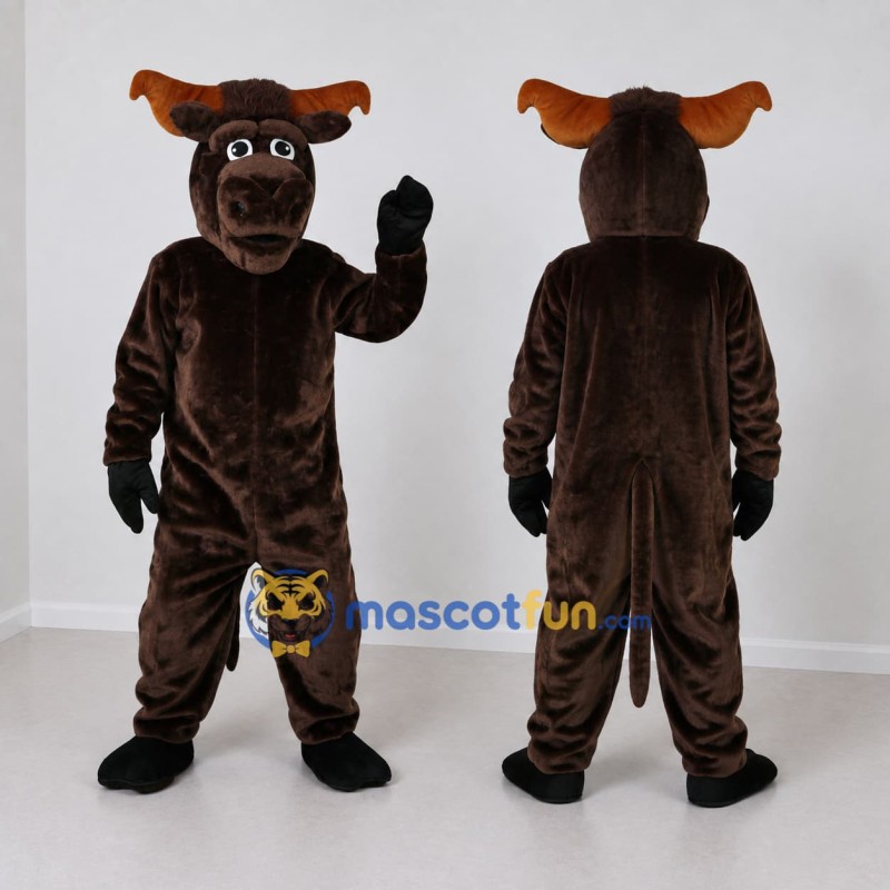 Custom Dark Brown and Orange Bull Mascot Costume Adult Full Body Suit for Farm Events Custom Dark Brown and Orange Bull Mascot Costume Adult Full Body Suit for Farm Events