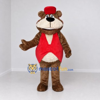 Custom Brown and Red Bear Mascot Costume Adult Full Body Suit for Themed Events