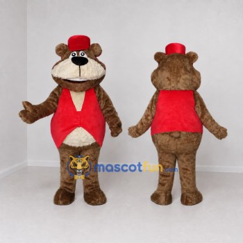 Custom Brown and Red Bear Mascot Costume Adult Full Body Suit for Themed Events