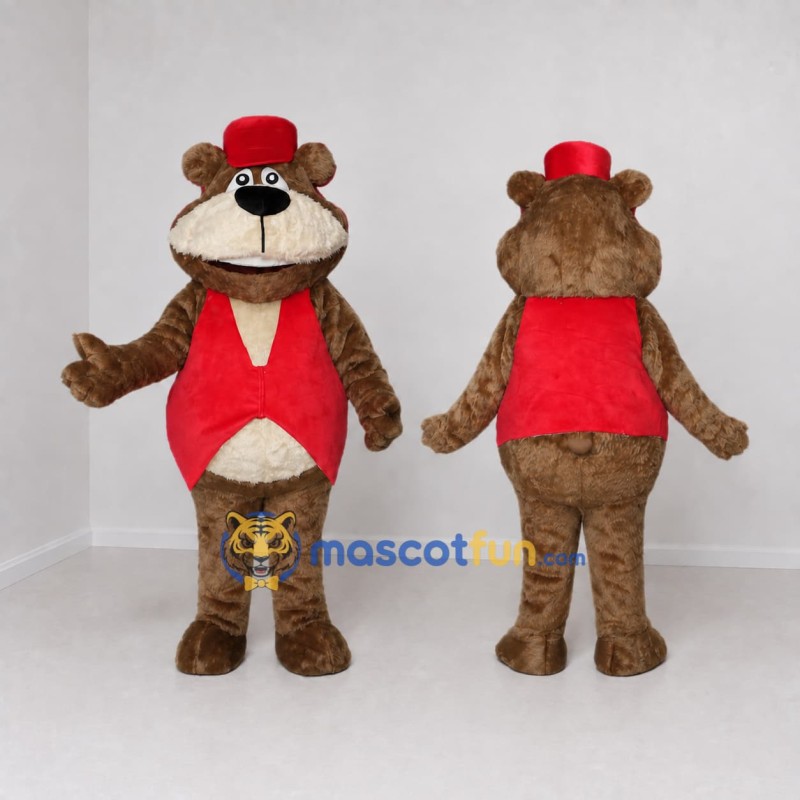 Custom Brown and Red Bear Mascot Costume Adult Full Body Suit for Themed Events Custom Brown and Red Bear Mascot Costume Adult Full Body Suit for Themed Events