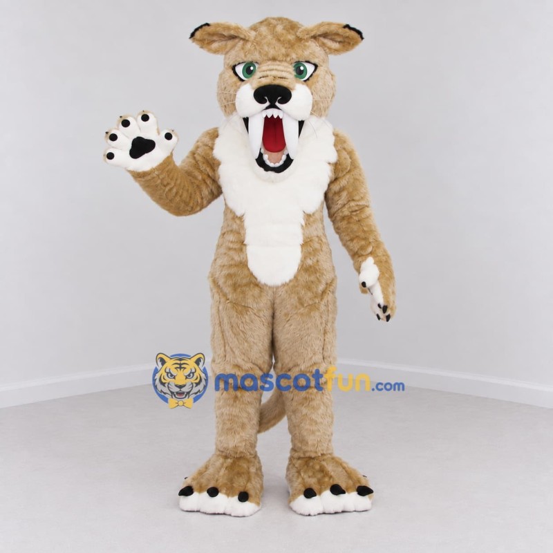 Custom Tan and White Cougar Mascot Costume Adult Full Body Suit for Sports Events