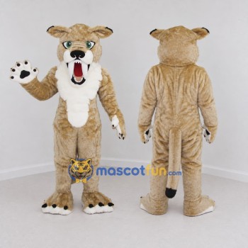 Custom Tan and White Cougar Mascot Costume Adult Full Body Suit for Sports Events