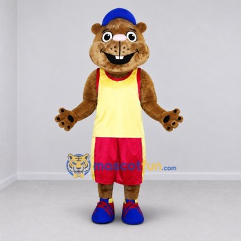 Custom Brown Yellow and Red Rodent Mascot Costume Adult Full Body Suit for Sports Events