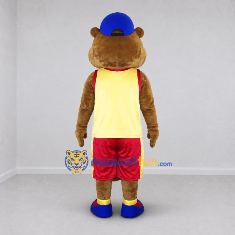 Custom Brown Yellow and Red Rodent Mascot Costume Adult Full Body Suit for Sports Events