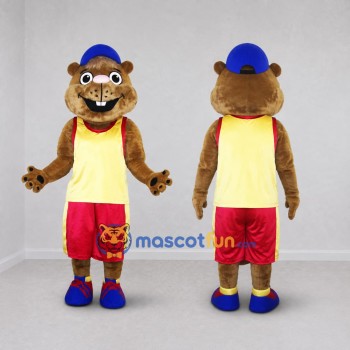 Custom Brown Yellow and Red Rodent Mascot Costume Adult Full Body Suit for Sports Events