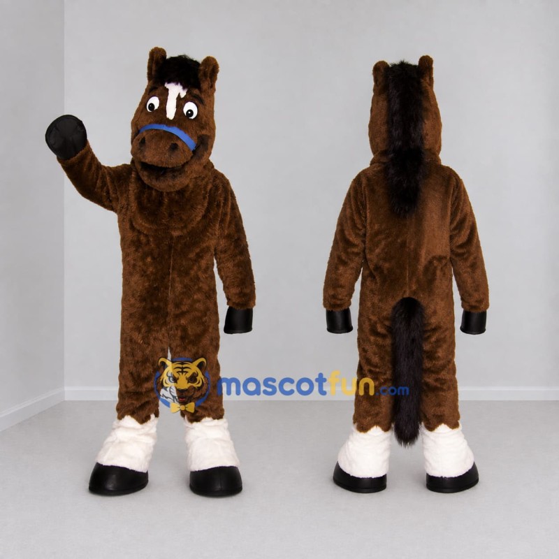 Custom Brown Black and White Horse Mascot Costume Adult Full Body Suit for Farm Events
