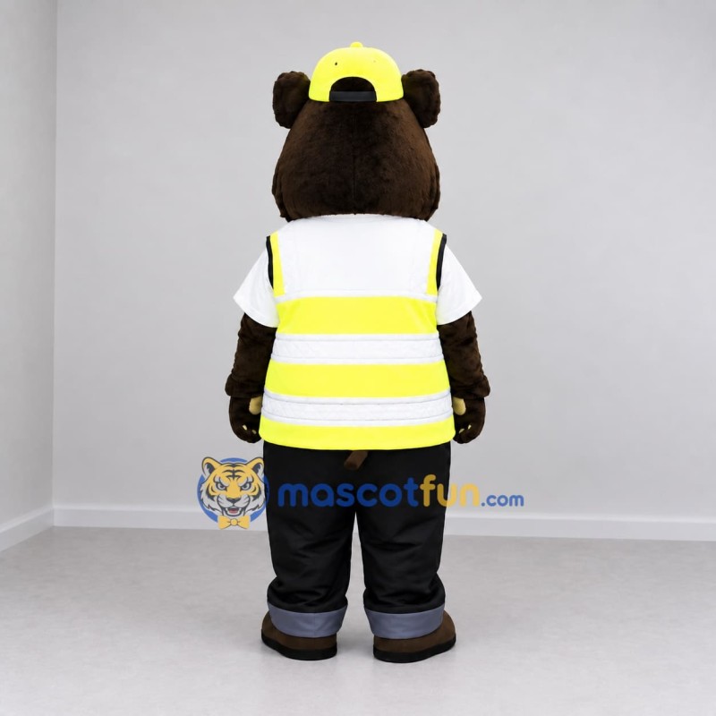 Custom Brown Yellow and Black Safety Patrol Bear Mascot Costume Adult Full Body Suit for Road Safety Events Custom Brown Yellow and Black Safety Patrol Bear Mascot Costume Adult Full Body Suit for Road Safety Events