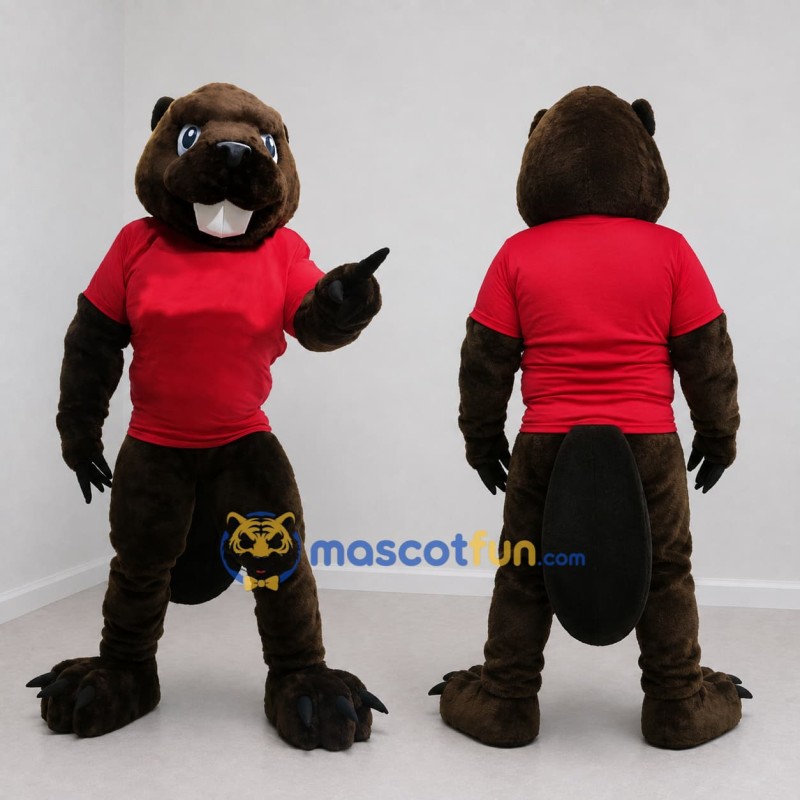 Custom Dark Brown and Red Beaver Mascot Costume Adult Full Body Suit for School Events Custom Dark Brown and Red Beaver Mascot Costume Adult Full Body Suit for School Events