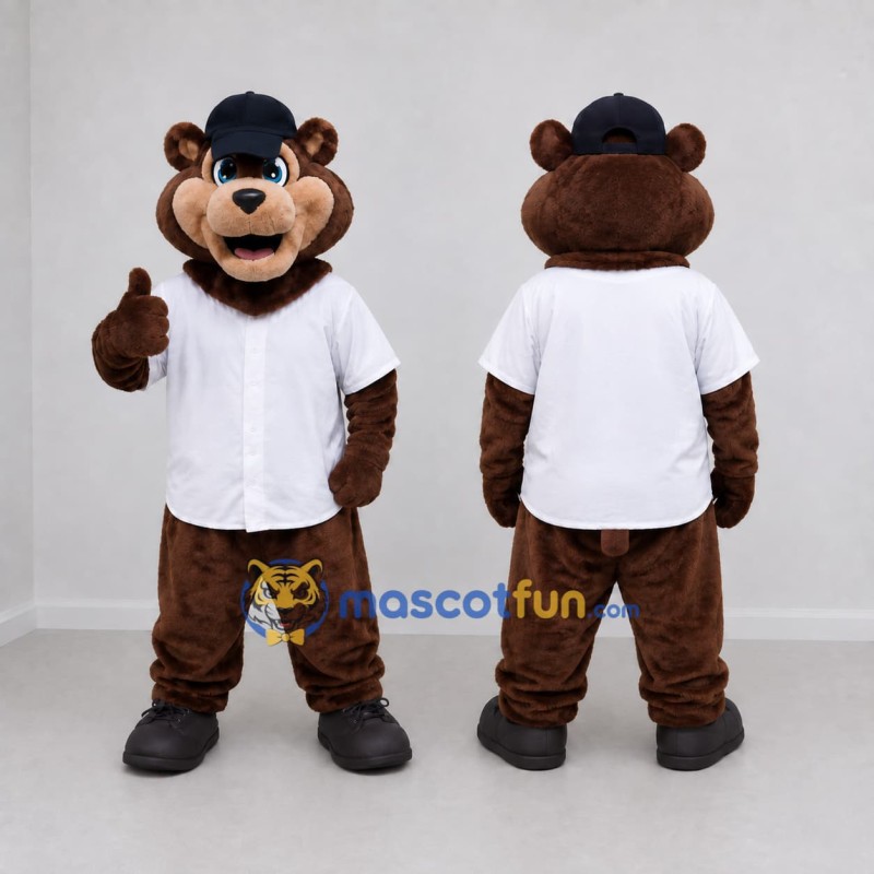 Custom Brown White and Black Bear Mascot Costume Adult Full Body Suit for School Events