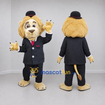 Custom Golden Tan and Black Tuxedo Lion Mascot Costume Adult Full Body Suit for Themed Events