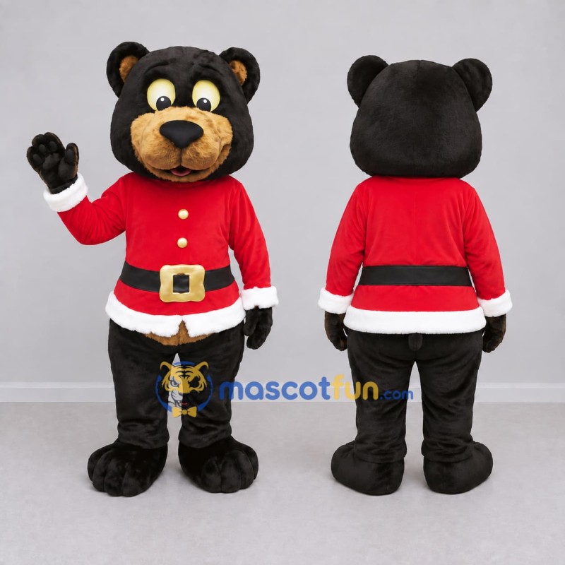 Custom Black and Red Christmas Bear Mascot Costume Adult Full Body Suit for Christmas Events Custom Black and Red Christmas Bear Mascot Costume Adult Full Body Suit for Christmas Events