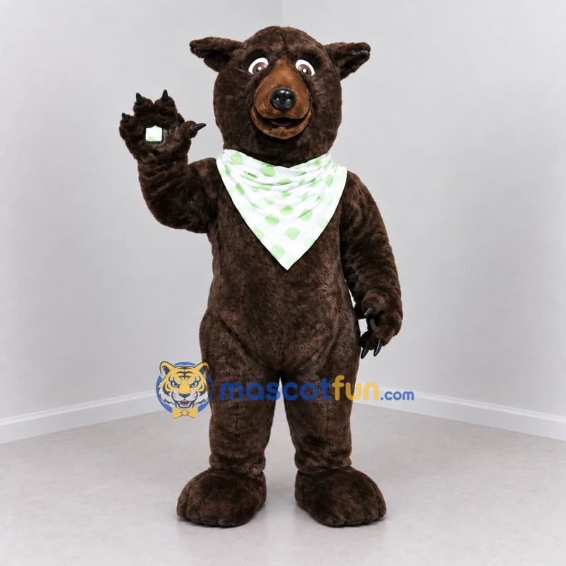Custom Dark Brown and Green Bear Mascot Costume Adult Full Body Suit for Outdoor Events