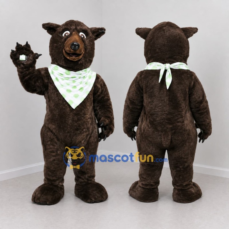 Custom Dark Brown and Green Bear Mascot Costume Adult Full Body Suit for Outdoor Events