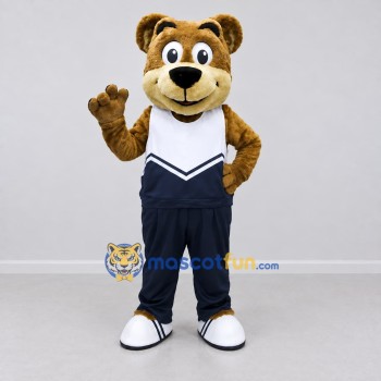 Custom Brown White and Navy Blue Bear Mascot Costume Adult Full Body Suit for Sports Events Custom Brown White and Navy Blue Bear Mascot Costume Adult Full Body Suit for Sports Events
