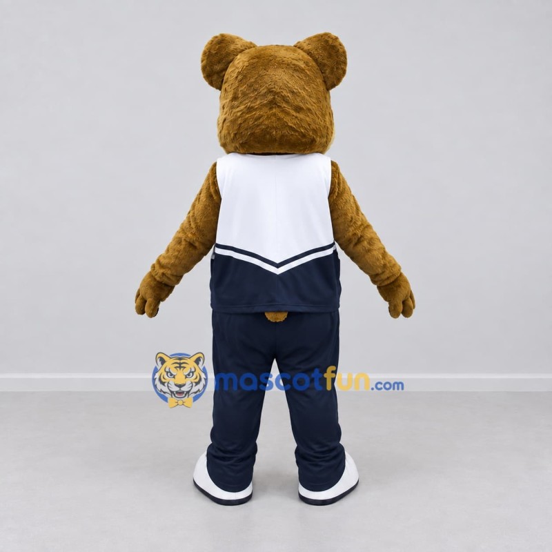 Custom Brown White and Navy Blue Bear Mascot Costume Adult Full Body Suit for Sports Events